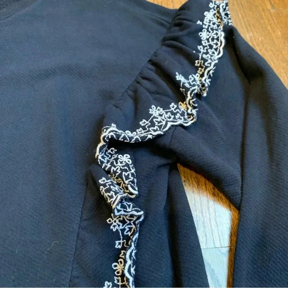 LOFT XL Navy Embroidered Ruffle Top Sweatshirt Feminine - Picture 2 of 9